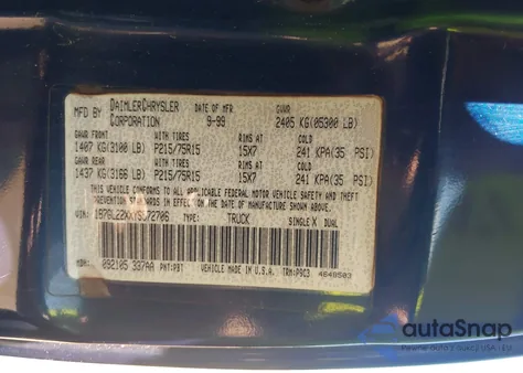 2000 Dodge Dakota Slt/Sport из США, поврежденный, VIN 1B7GL22XXYS572706